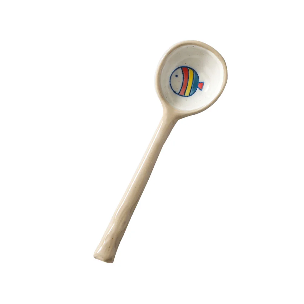 

Children Ceramic Spoon Lightweight Soup Spoon Cartoon Pattern Rice Spoon for Home