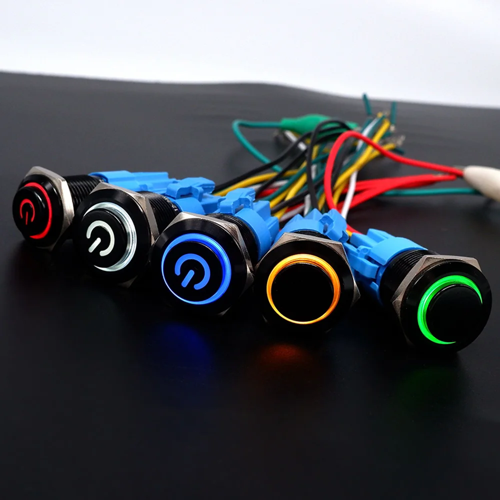 Черный металлический кнопочный переключатель ВКЛ./ВЫКЛ. 16 мм 19 22 кнопка запуска