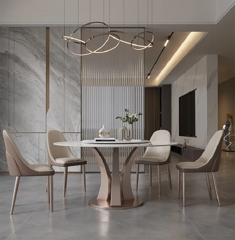 

Bright rock table with turntable Modern simple high-end Italian luxury designer round rotary table chair