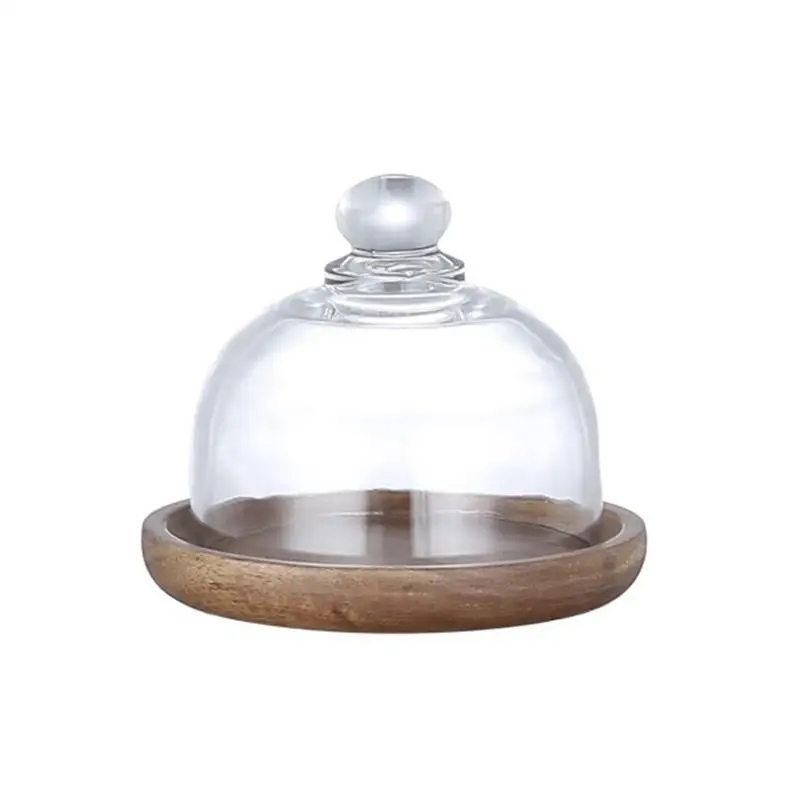 

Transparent Cake Dome Glass Display Dessert Serving Covers Clear Mousse Display Cover With Wooden Tent Plate Kitchen Cake Tools