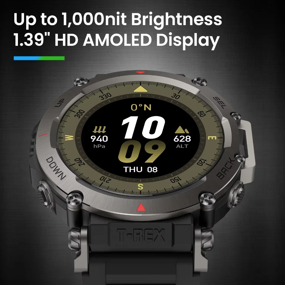Фото Оригинальные умные часы Amazfit T-Rex Ultra, прочные уличные военные двухдиапазонные GPS 162, спортивные режимы, умные часы 99% новых, без коробки №2