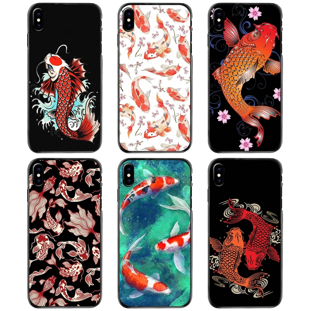

Hard Phone Cover Case For Apple iPhone 11 12 13 14 Pro MAX Mini 5 5S SE 6 6S 7 8 Plus 10 X XR XS Koi Fish Cherry Blossom Pattern