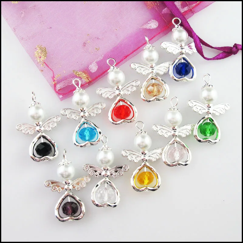 

Fashion 10Pcs Mixed Heart Crystal Angel with Ball Glass Beads Charms Pendants 22x33mm
