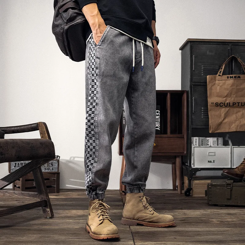 Patchwork Jeans Mens Loose Harem Pants Patch Denim Cargo Pants Loose Retro Trousers Men Plus Size Baggy Jeans Vintage Streetwear