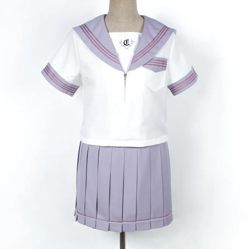 

[Yue Ye Teng Jin Gao] Summer Navy Sailor Suit White Shirt Purple Skirts Women Cute JK High School Uniforms Class Students Cloths