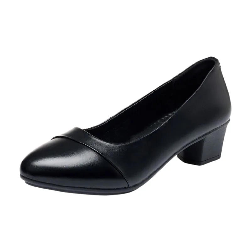 

PU Leather Black Women Shoes Mid Heel Office Lady Pumps Basic Square Heeled Spring Autumn Loafers Female Zapatos