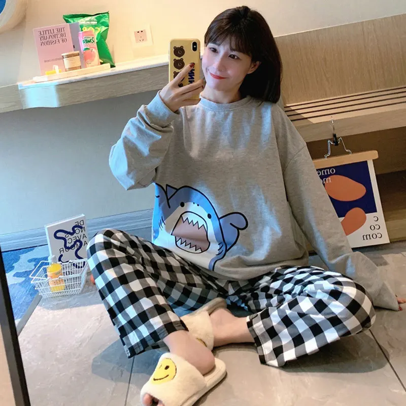 

Spring and autumn pajamas women's long sleeved trousers large suit home clothes women's pajamas women pajamas's Sleepwear Women'