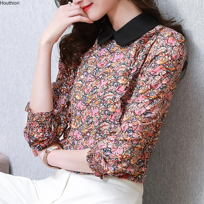 

Женская блузка Корейская Удобная Повседневная весенне-летняя атласная блузка с принтом и воротником-поло топ для отдыха