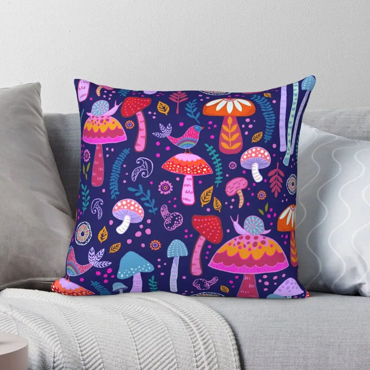 

Волшебные грибы на темно-синюю квадратную подушку чехол из полиэстера и льна с бархатным узором на молнии декоративный Чехол-Подушка Чехол ...