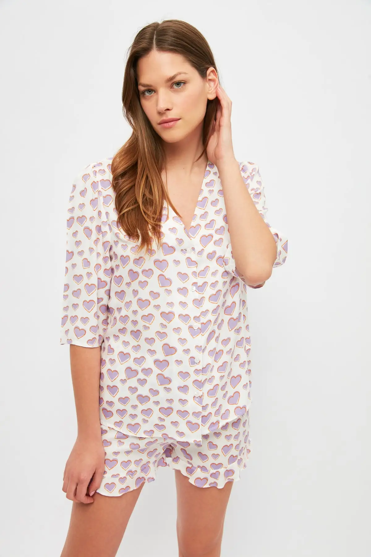 

Trendyol Heart Pattern Woven Pajamas set THMSS21PT0860
