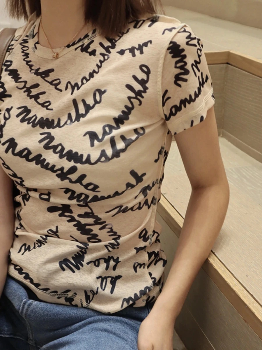 

Chic Letter Print Tshirt Summer Women 2022 Clothing O-Neck Short Sleeve Cotton Hipster Tshirts Simple Casual T-shirt Femme Tees