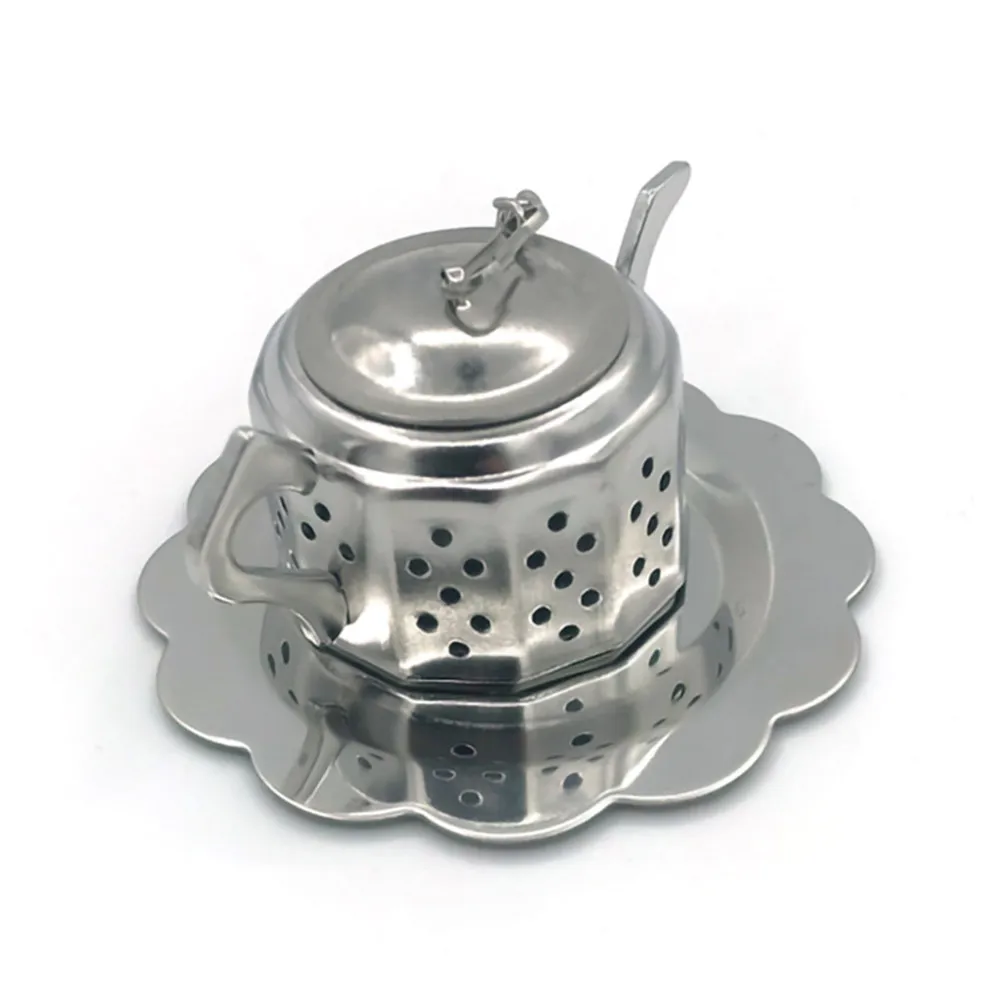 

Metal Tea strainer Teapot Shape Loose Tea Infuser Stainless Steel Leaf Tea Maker Strainer Chain Drip Tray Herbal Spice Filter