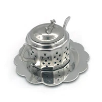 metal tea strainer teapot shape loose tea infuser stainless steel leaf tea maker strainer chain drip tray herbal spice filter