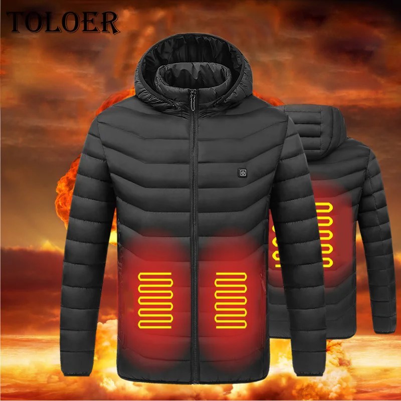 

Мужская теплая куртка с капюшоном и подогревом, осенне-зимняя