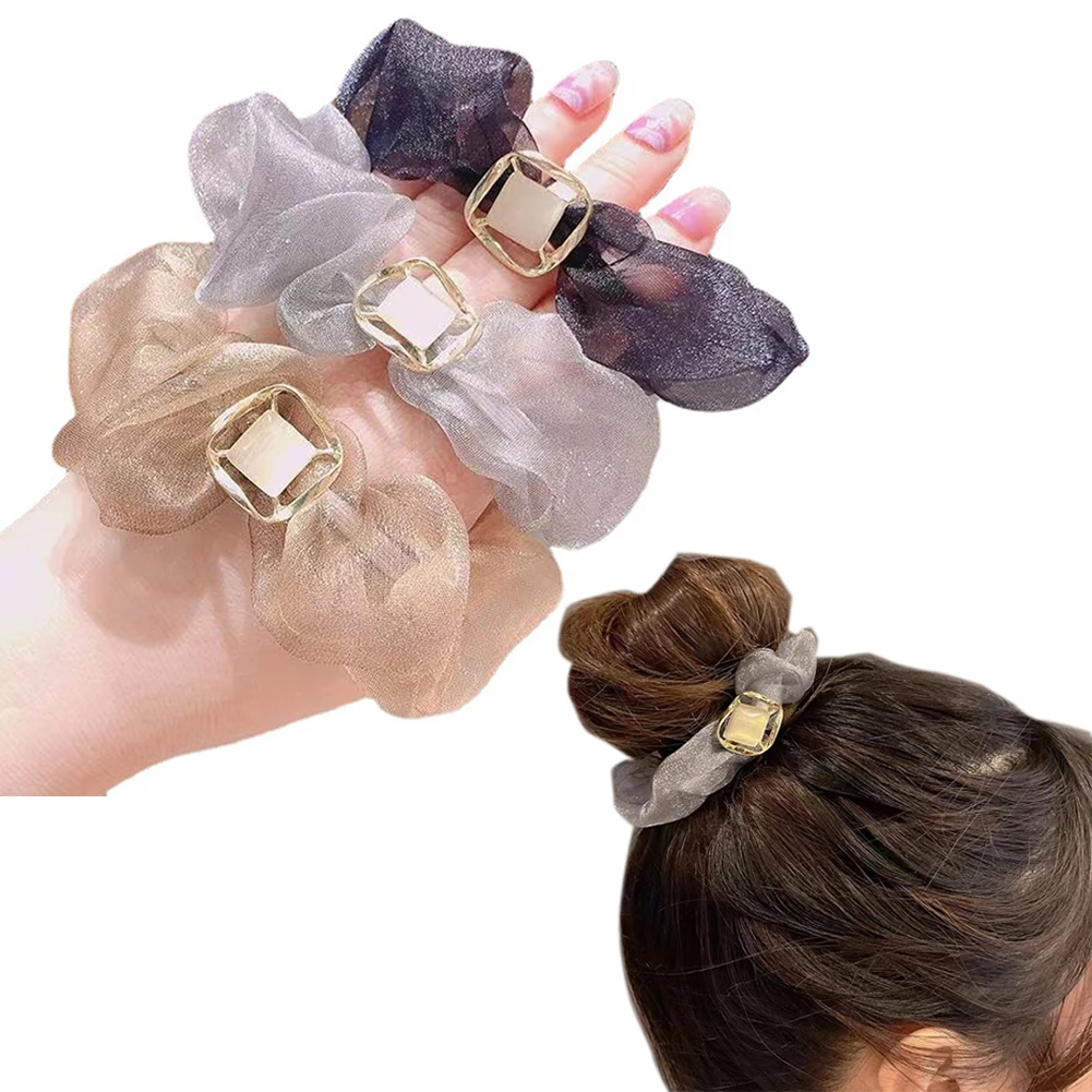 

Fashion Solid Color Organza Hair Scrunchies Korean Elastic Hair Bands For Women Sweet Ponytail Hair Ties Girls Hair Accessories