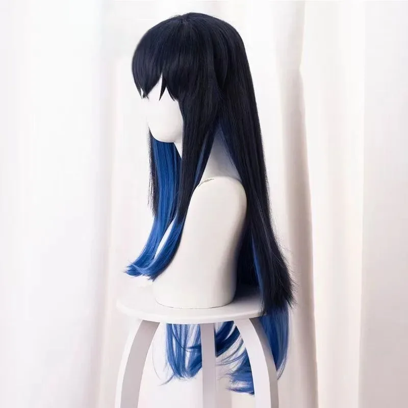 Фото Hashibira Inosuke Sex Reversal Ombre Синий Синтетический Длинный Прямой Аниме Coser Милый Парик Для Девочек Ежедневные Вечеринки; 3'c, 5.y; 8'v, №3