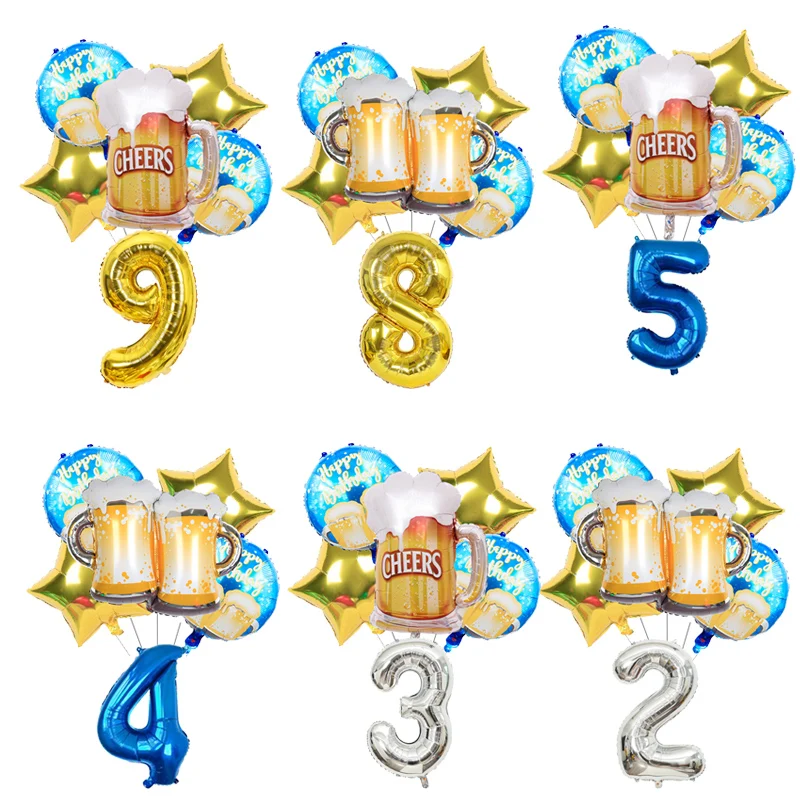 

2023 New Cartoon Beer Theme Birthday Party Singles Carnival Decoration Latex Aluminum Digital Balloon Baby Shower Girl Boy Gift