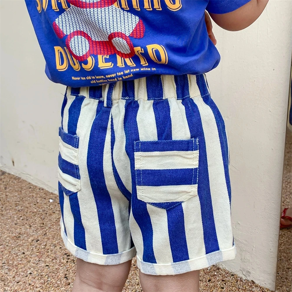 

Children's Denim Shorts 2022 Summer New Korean Vertical Stripe Washed Cotton Pants for Boys and Girls 2-7Year Kid's Short