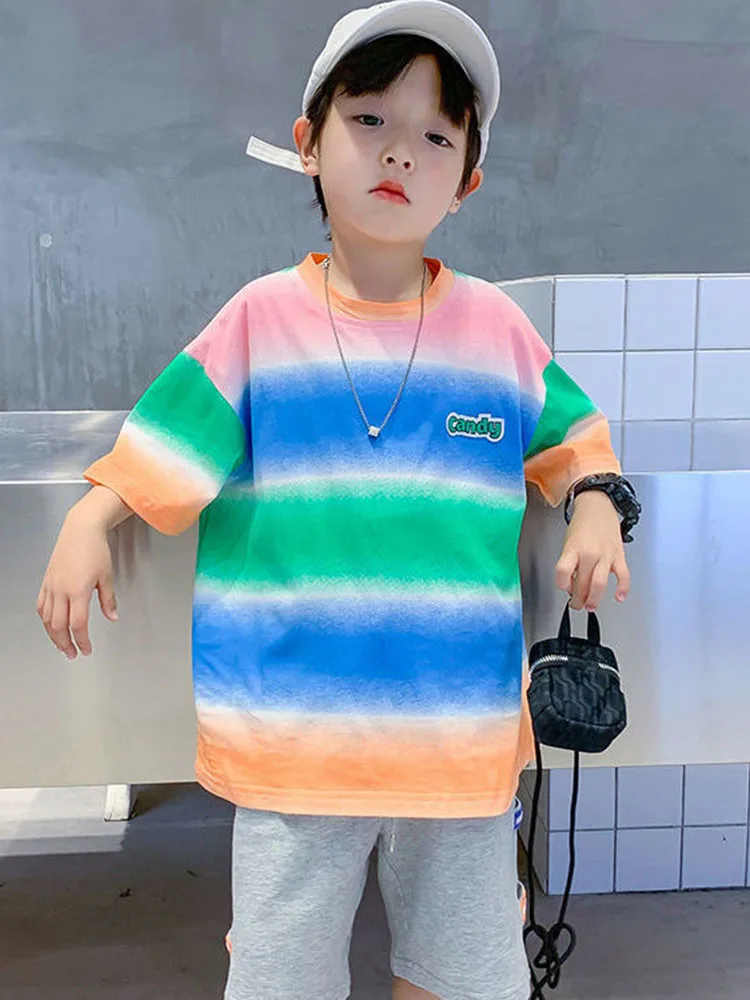 

Summer New Children's Clothing Boys' Short-sleeved T-shirts In Big Children's Fried Street Clothes Boys' Half-sleeved Tops