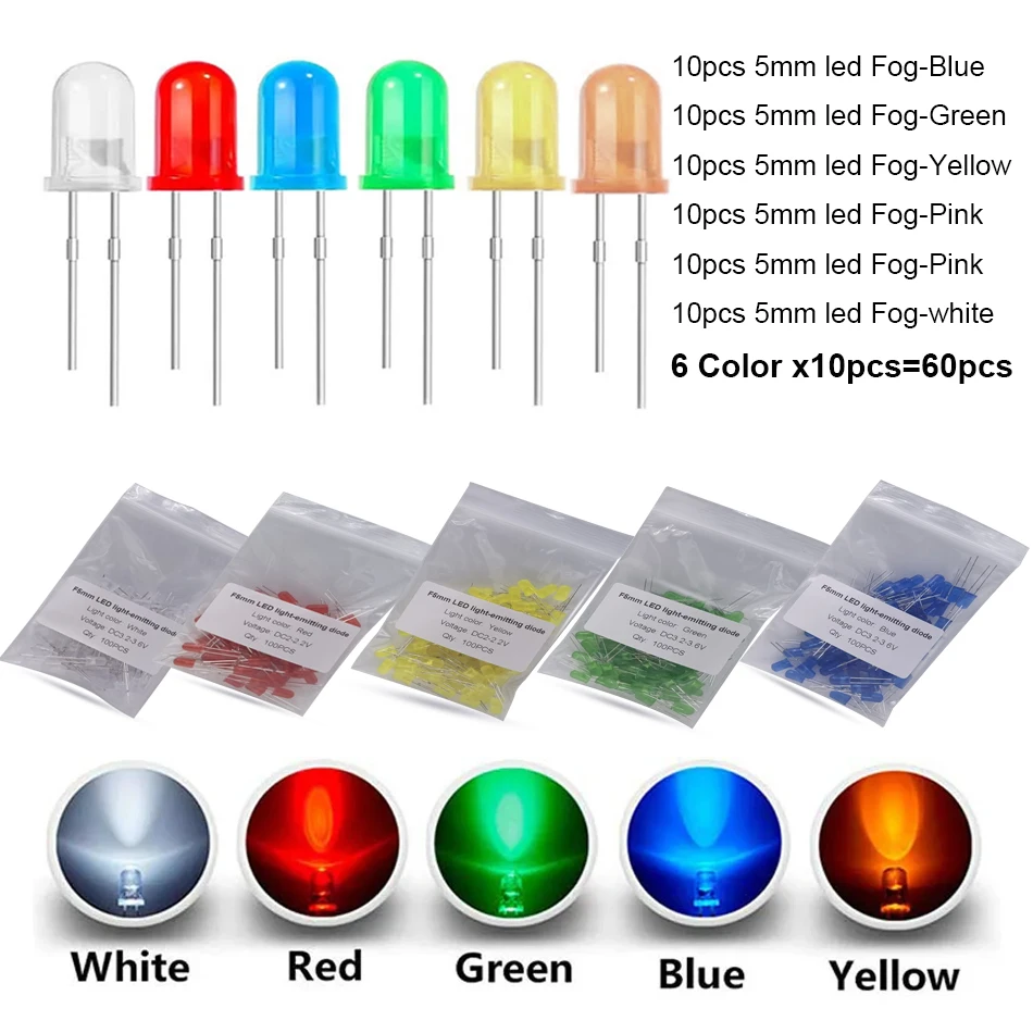 

Набор рассеянных светодиодов TiaoChongYi F5 5 мм 60 шт