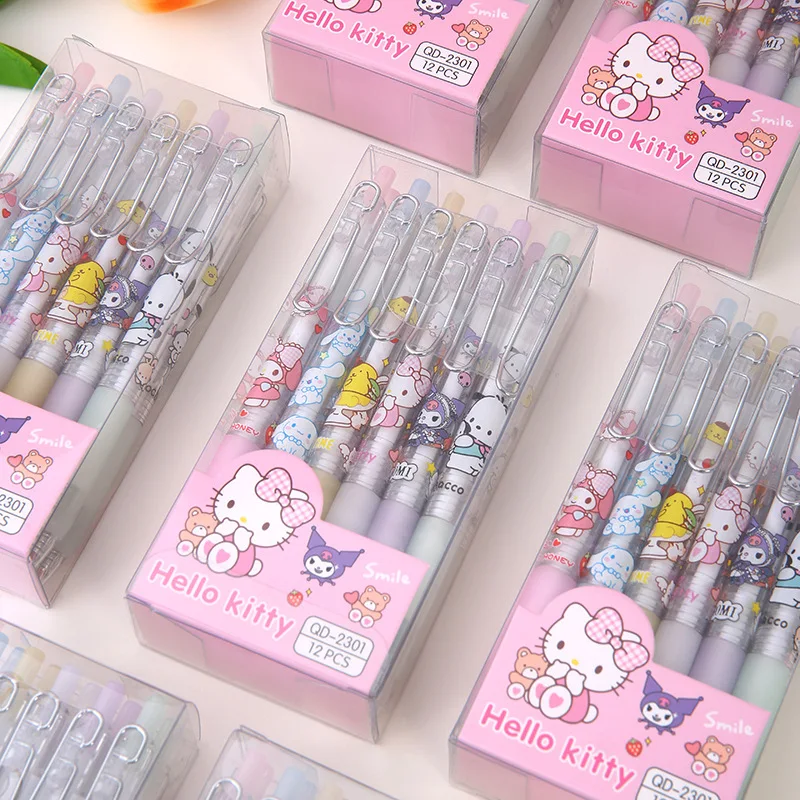 

Sanrio Anime Hello Kitty Metal Hook Press Action Pen Student Cartoon Kuromi Melody Press Neutral Pen Children's Toy Gifts