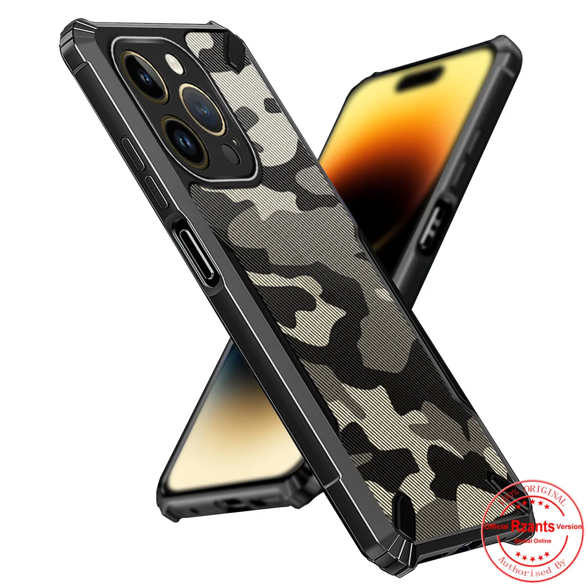 

Rzants For Iphone 14 Pro 14 Pro Max Case Hard [Camouflage Bull] Shockproof Slim Crystal Clear Cover Funda Thin Casing
