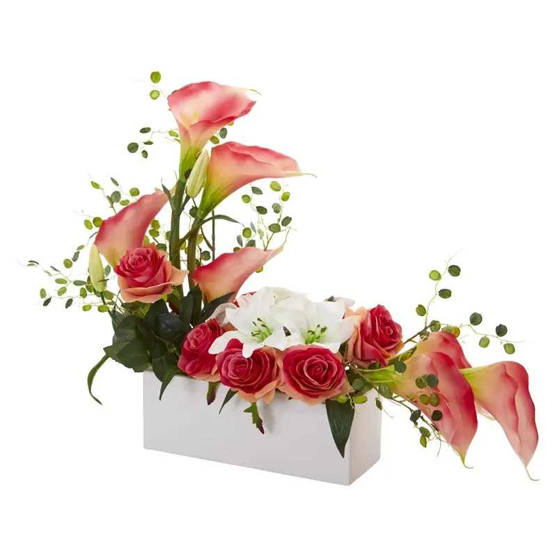 

Mixed Lily and Rose Artificial Arrangement Wedding Party Vase Home Autumn Decoration Fake Flower