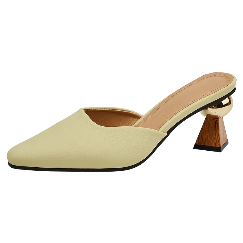 

Brand 2022 Fashion Women's Muller Sandals High Heels Feminine Pointed Toe Slippers Shaped Heel Ladies Shoes Designer Slides