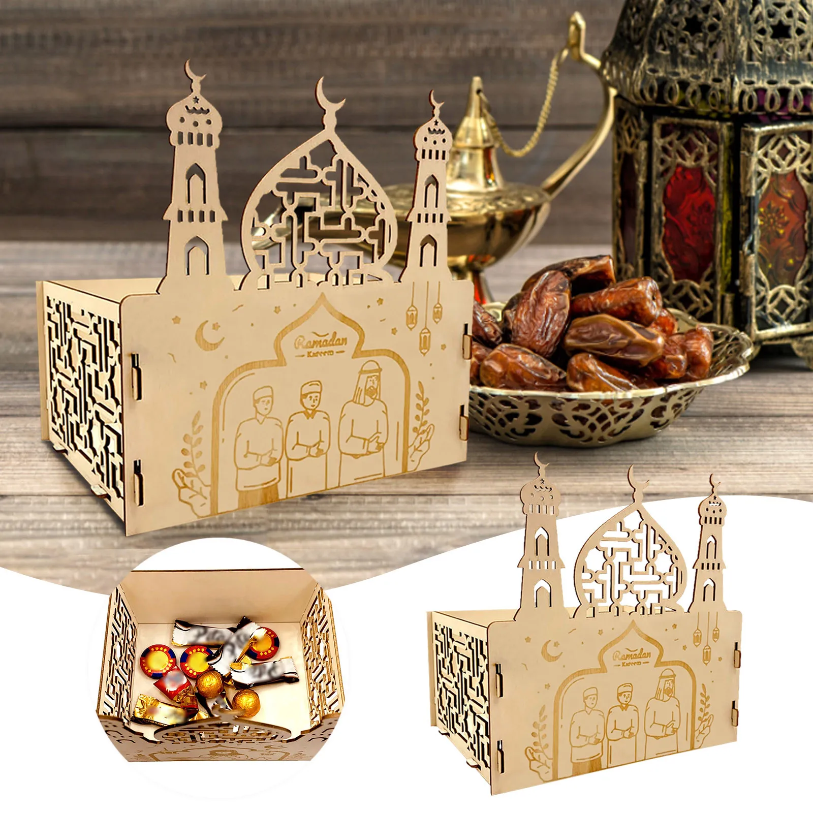 

Искусственные деревянные украшения Eid AlFitr Moon, деревянные поделки, украшения, подарки, украшения