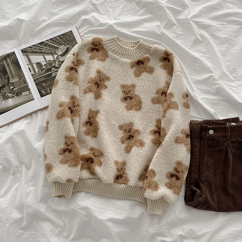 

Kawaii Sweater 2022 Spring New Sweet Cute Bear Jumpers Tops Harajuku Korean Fashion Casual O Neck Long Sleeve Pullovers Y2k Tops