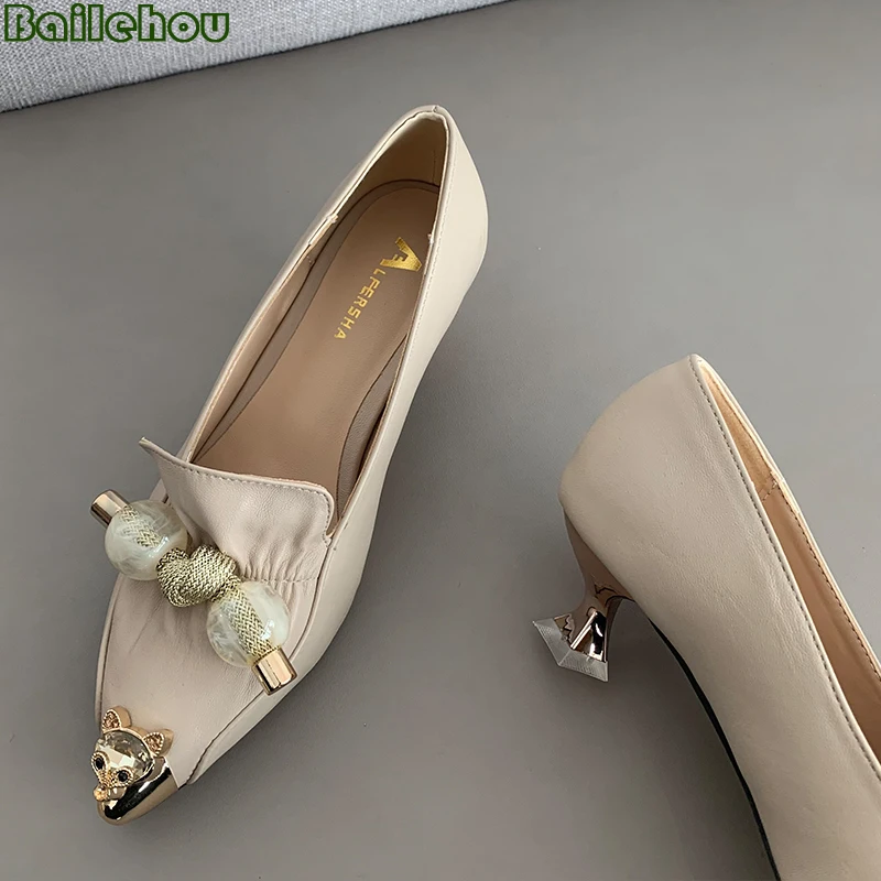 

Woman Pumps Thin High Heels Female Shoes For Women Sandals 2022 Metal Decoration Fashion Pointed Toe Party Ladies Heeled Shoes