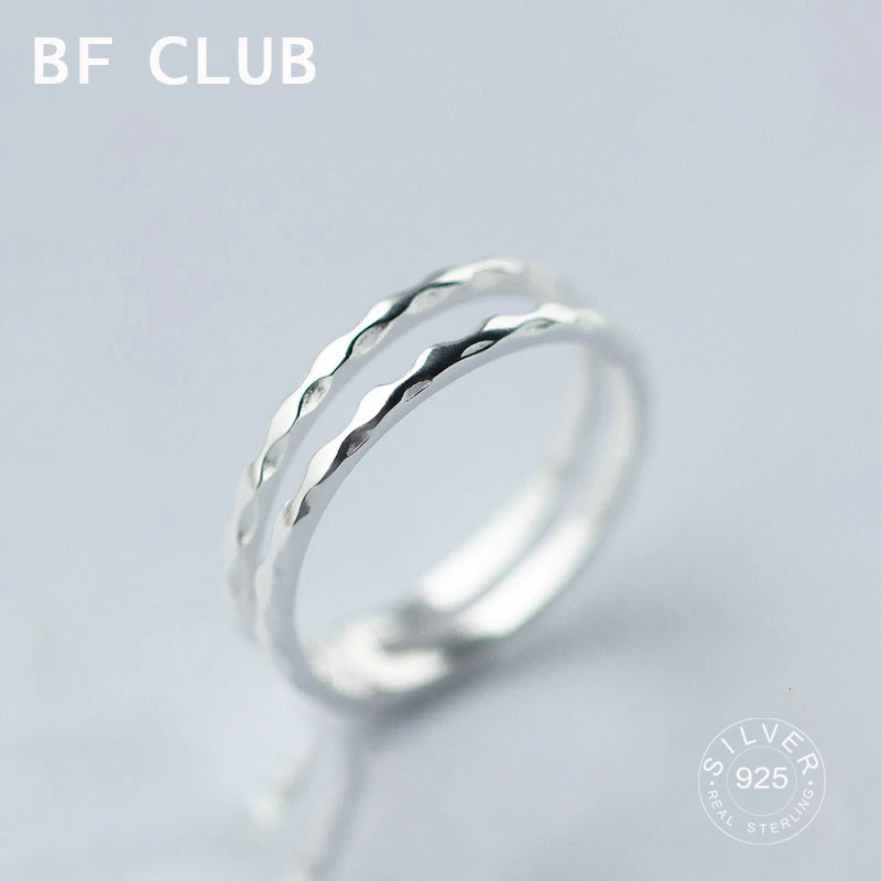 

100% Solid 925 Sterling Silver Double Line Open Rings For Women Fashion Trendy Retro Anillos Party Gifts Accessories