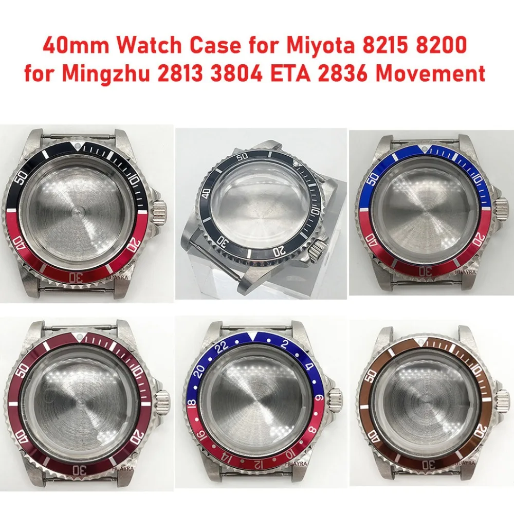 

40mm Steel Watch Case for Miyota 8215 8200 for Mingzhu 2813 3804 ETA 2836 Movement with Acrylic Glass Aluminum Bezel