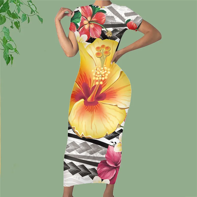 Vestido de Verão Noisydesigns Sexy Bodycon Feminino Ouro Boêmio Rosa Plumeria Robe Vetement Femme 2022 Tamanho Grande 4xl Dropship