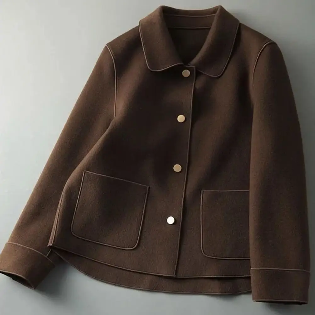 

Lady Autumn Coat Single-breasted Outwear Warm Lapel Pure Color Winter Coat Jacket for Dating
