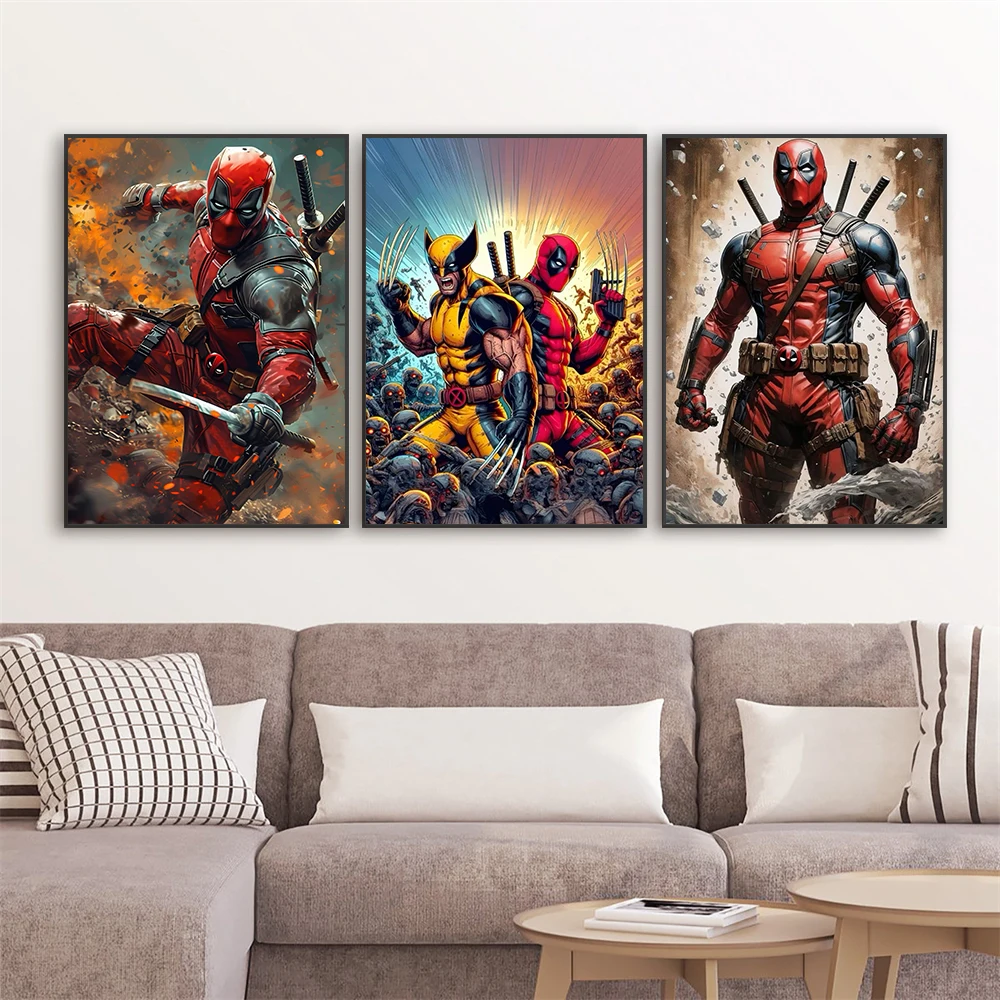 Граффити настенное искусство Дедпул и Росомаха постер супергерой Диснея