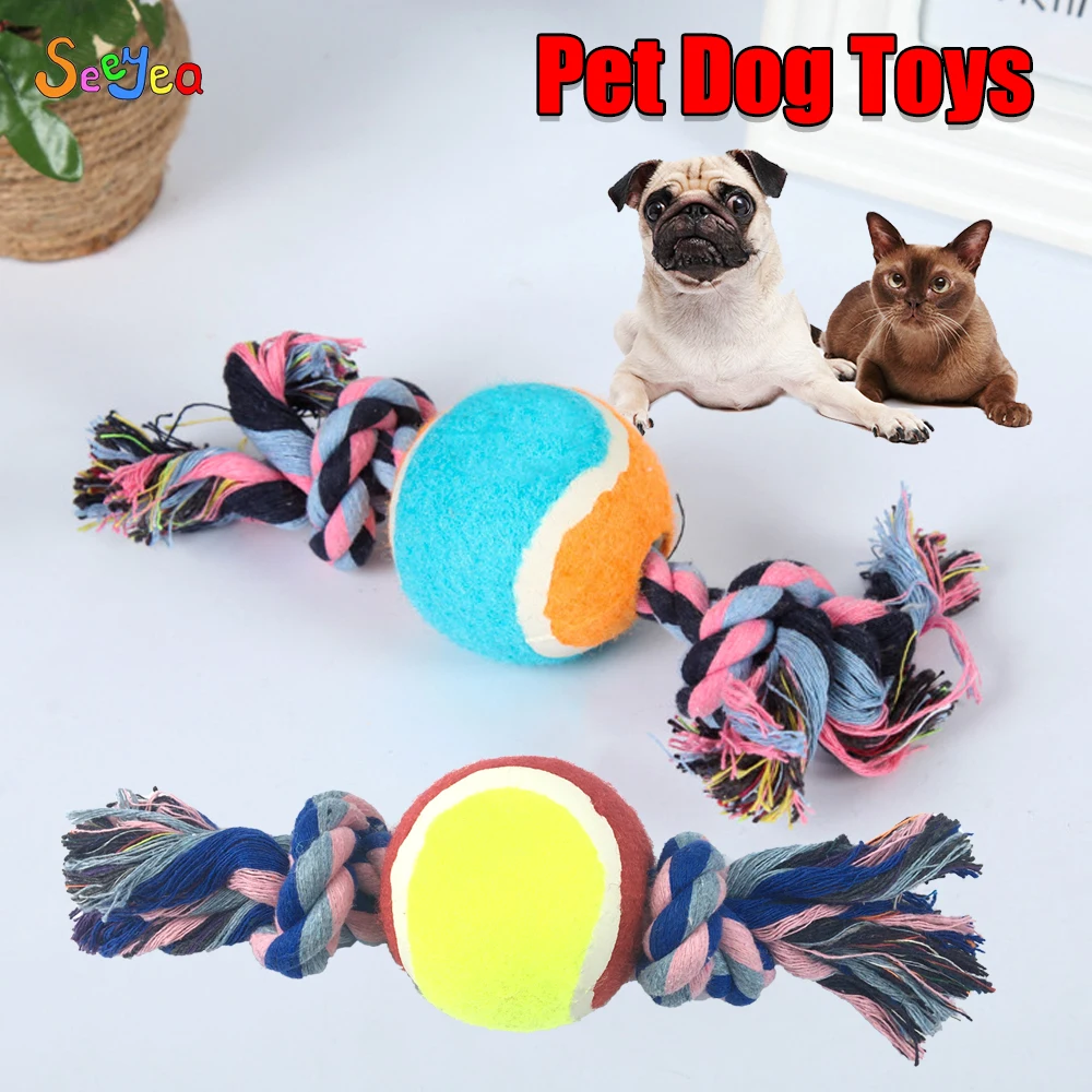 

Dogs Cotton Rope Toys Chew Ball Toy Dog Bite Clean Teeth Resistant Chew Teething Toys Puppy For Random Color Pet Supplies Seeyea