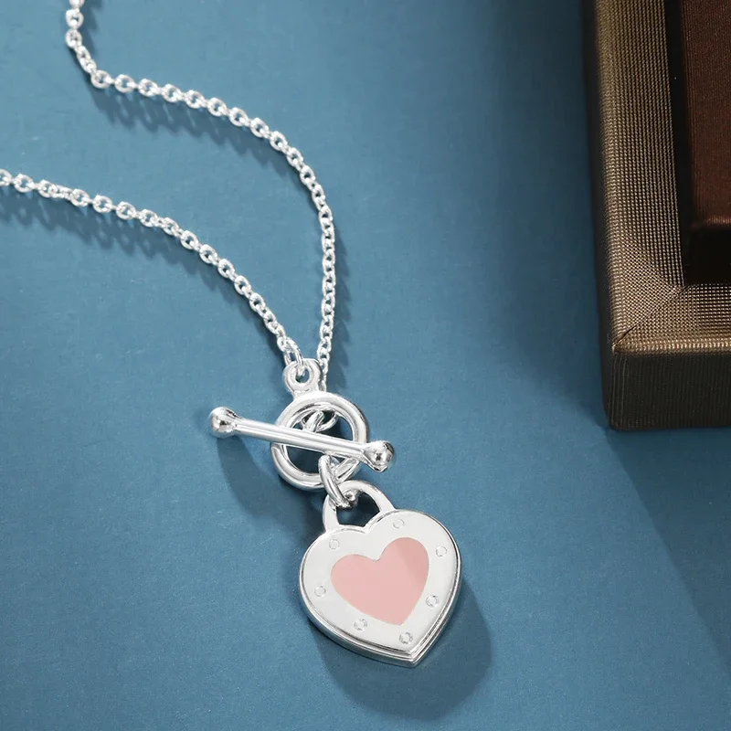 

Enamel Heart Necklaces Sterling Silver S925 Pendant Necklace Fashion Classic Design Jewelry Birthday Gift For Girlfriend