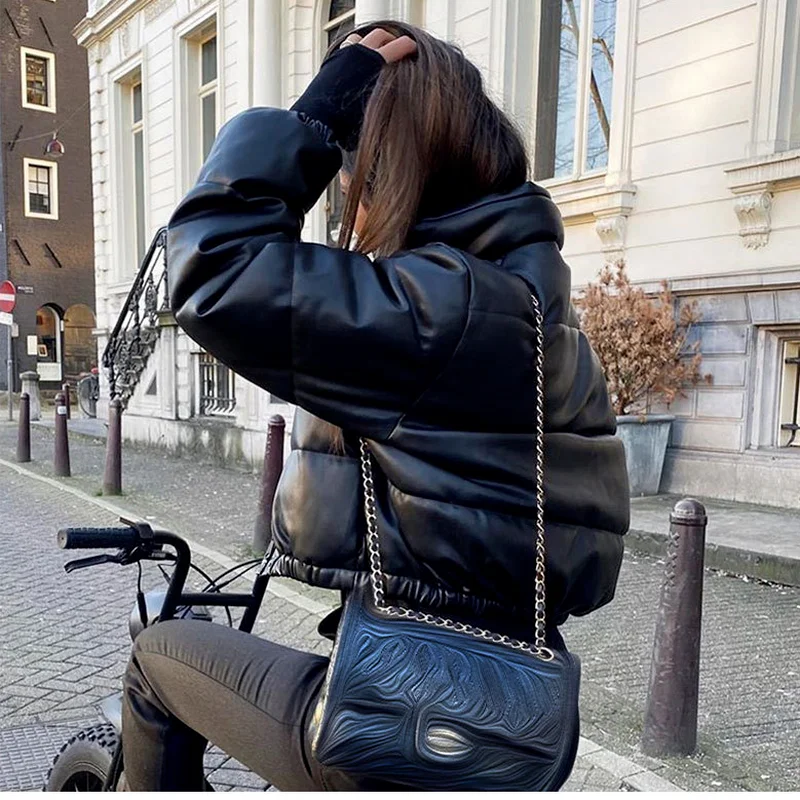 Bubble Coat Bread Coat New Fashion Pu Leather Stand-up Collar Short Jacket Winter and Autumn Women's Down Jacket Parkas Mujer