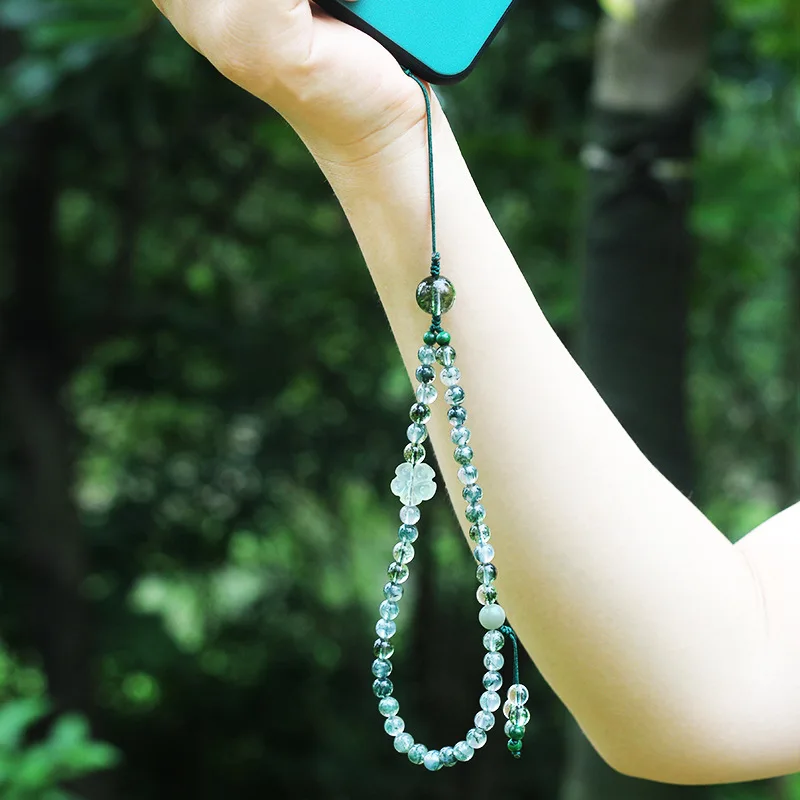 Watergrass agate explosive crystal white crystal mobile phone chain 6mm DIY women's Bodhigen jade accessories simple jewelry