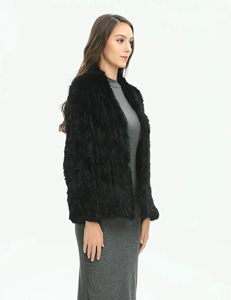 Top Sell Fur New Genuine Rabbit Fur Coat Fashion Women Knit Rabbit Fur Jacket Winter Warm Rabbit Fur Outwear