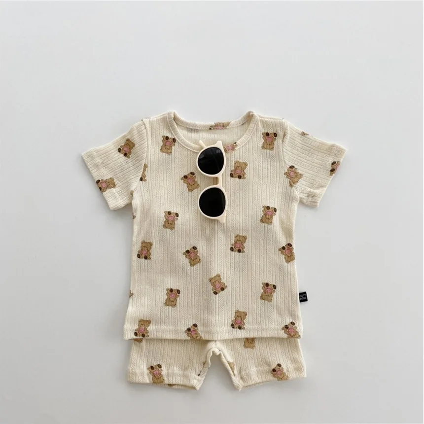 

2022 Children Pajamas Set Girls' Short Sleeve Tee And Shorts 2Pcs Sleepwear Suits Boys' Baby Loungewear
