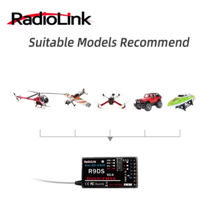 Radiolink R9DS 10CH 2 4 ГГц RC Приемник SBUS PWM Управление дальним радиусом действия для