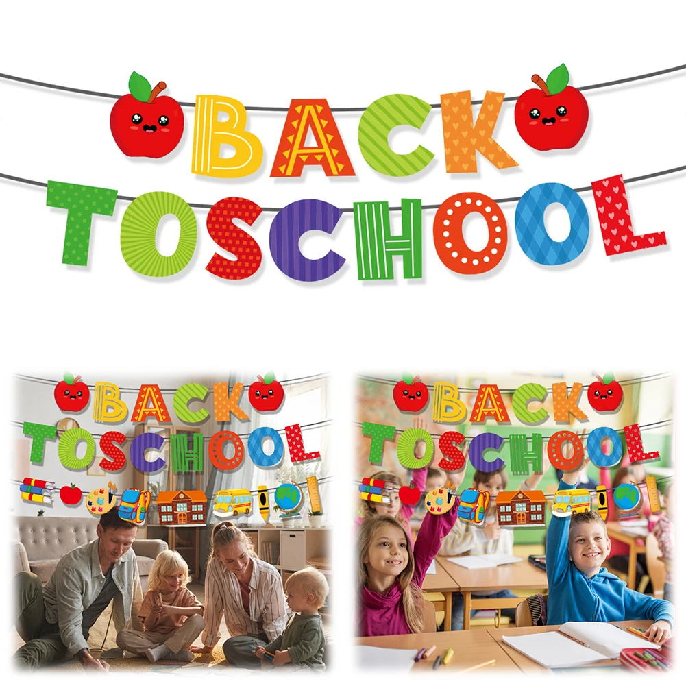 Баннер «Снова в школу», украшения, флаги с подтягиванием, добро ...