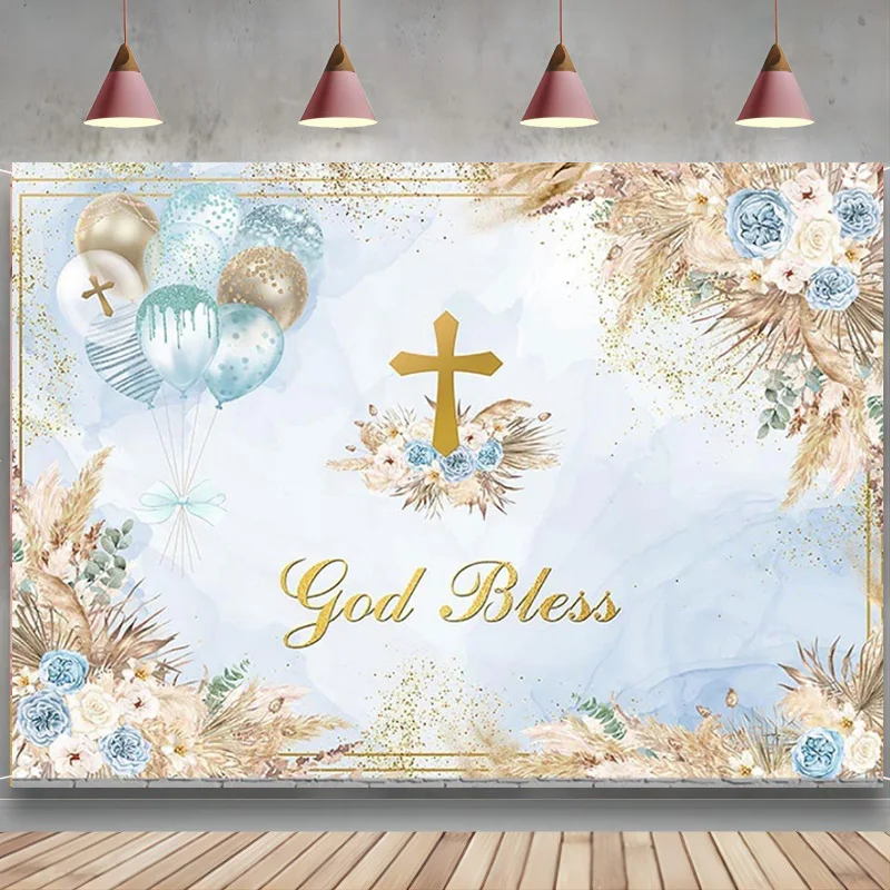 

Фон в стиле бохо с изображением бога, благословления, крестины, мальчиков, святой причастия, искусственные украшения, Синий Мраморный фон, крестинная церемония, новорожденный баннер