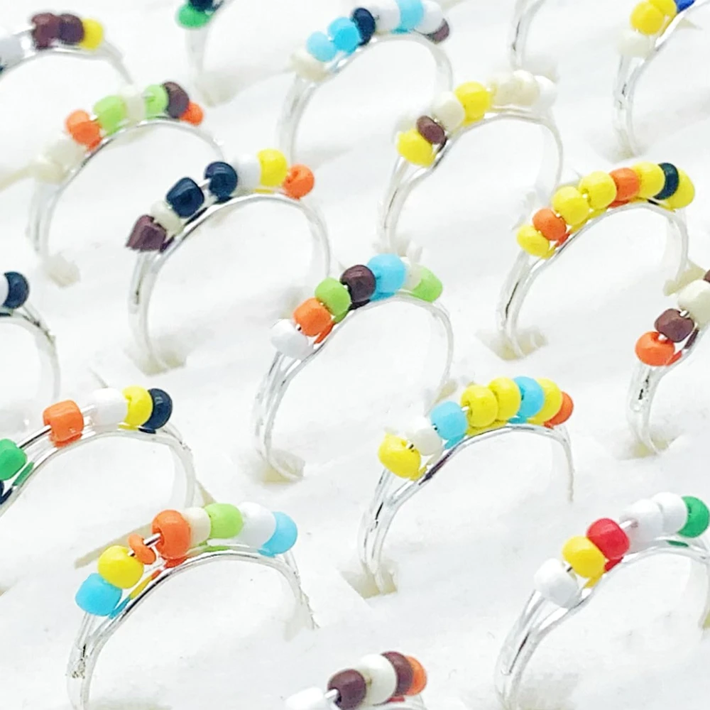 100pcs/Lots Colorful Measle Rings For Women Girls Adjustable Cute Handmade Bead Accessories Mix Style Party Gift Jewelry 3izard |