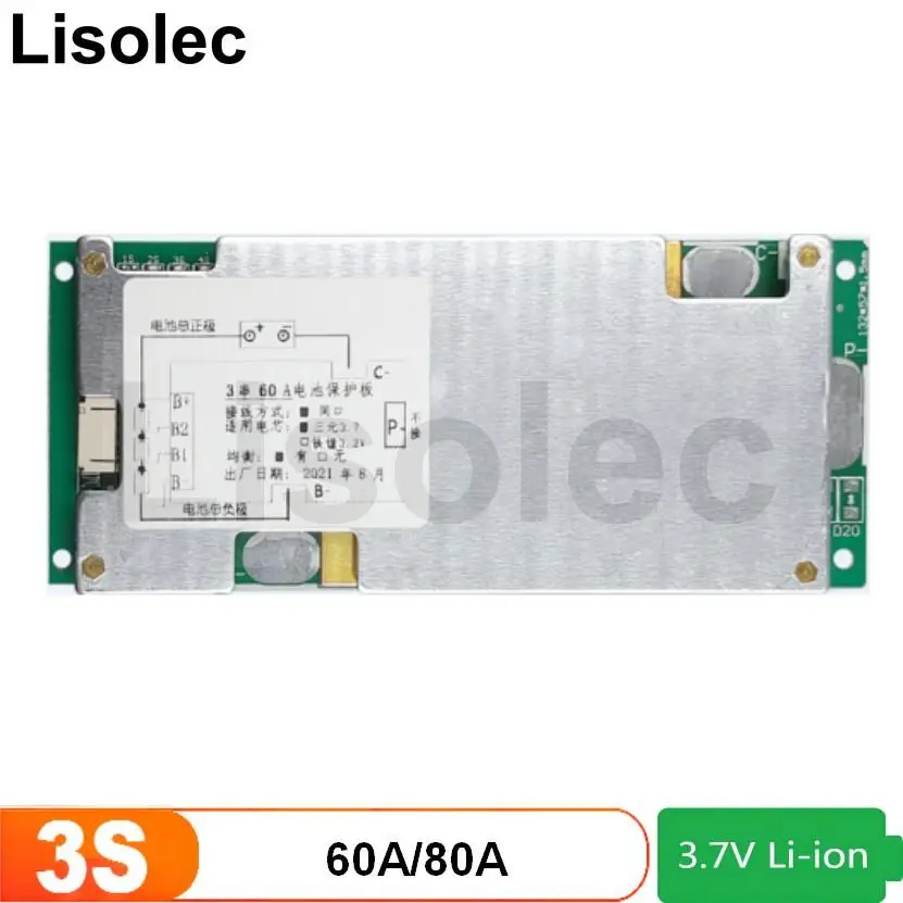 

3S BMS with Balance 60A 80A Protection Board 11.1V 12V 21700 18650 Ternary Lithium Battery Pack Charge Discharge Protect Module