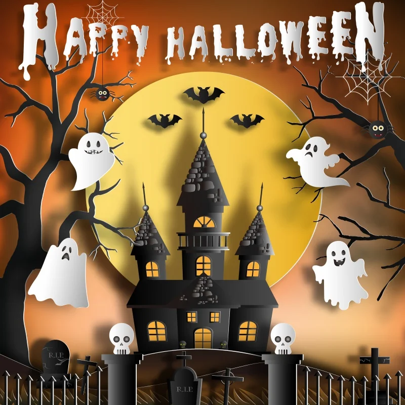 Laeacco Happy Halloween Party Photozone Castle Gate Ghost Pumpkin Light Photography Backgrounds Photo Backdrops For Studio |