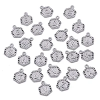 10pcs rhodium geometric hexagon alphabet alloy pendants for necklaces jewelry diy making initial letters charm accessories