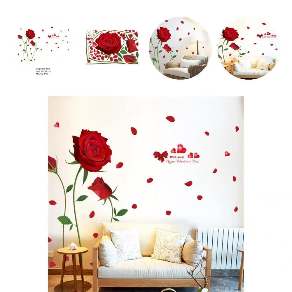 

Tear-resistant 1 Sheet Chic Decorative Rose PVC Wall Decal Colorful Wall Sticker Adhesive for Dorm